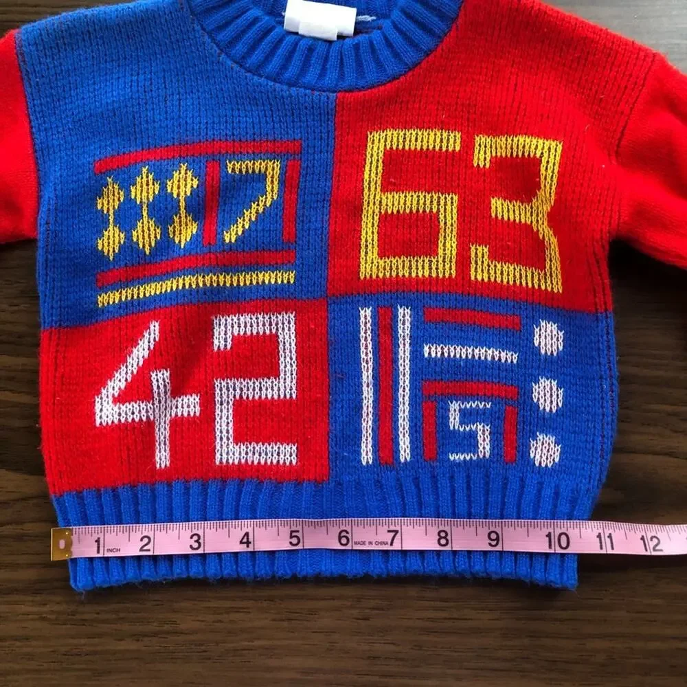 Vintage Kid's Sports Graphic Sweater Bright Vivid Numbers Racing Stripe Size 6